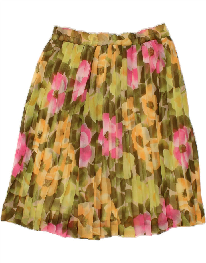 VINTAGE Womens Pleated Skirt W28 Medium Green Floral Polyester Vintage Vintage and Second-Hand Vintage from Messina Hembry 