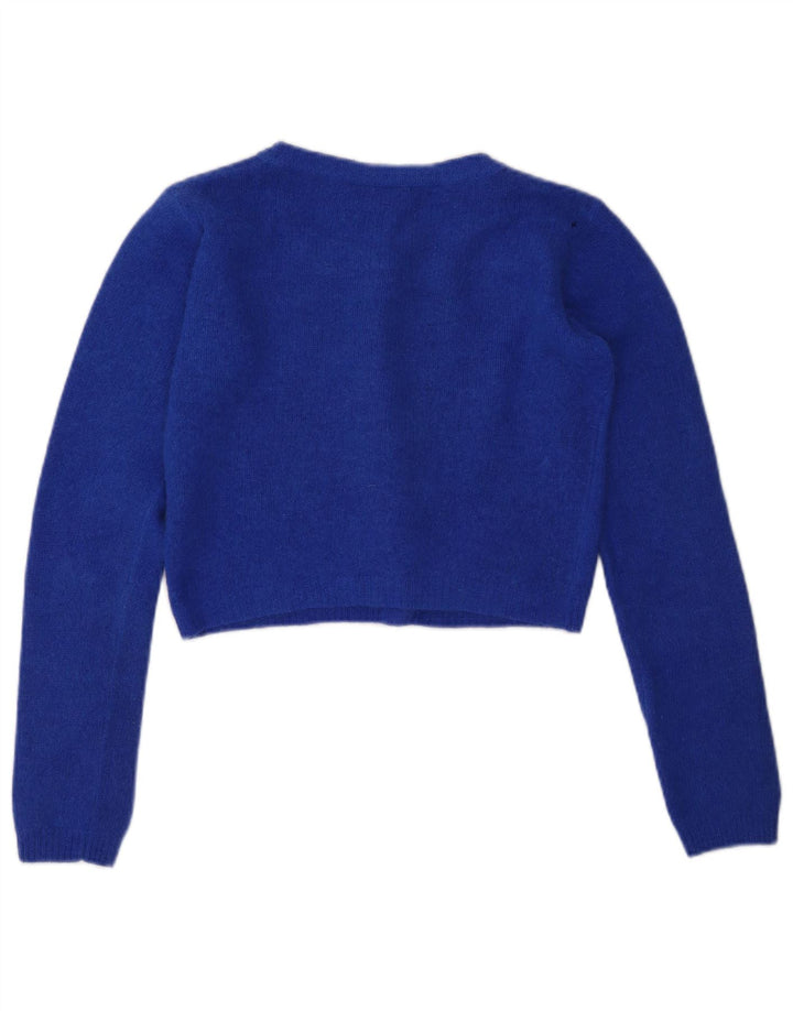 ВИНТАЖНЫЙ женский укороченный кардиган-свитер, Великобритания, 10, маленький, синий, шерсть