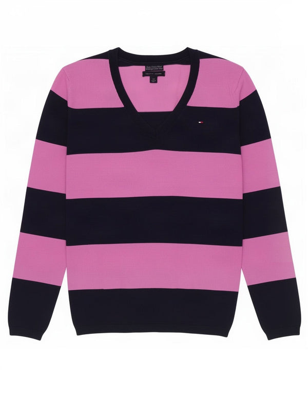 Женский джемпер с v-образным вырезом Tommy Hilfiger, Великобритания, 10 маленьких хлопковых розовых полосок