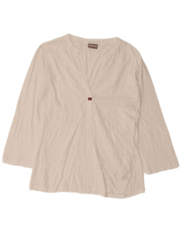 NAPAPIJRI Женская блузка с рукавом 3/4, топ UK 10, маленький белый цветочный принт