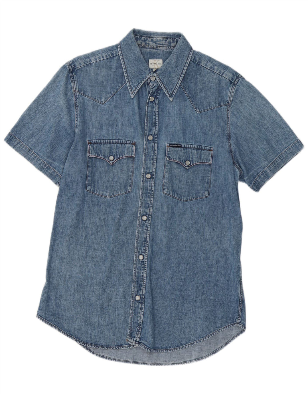 Женская джинсовая рубашка с коротким рукавом Calvin Klein Jeans UK 18 XL, синяя, хлопок