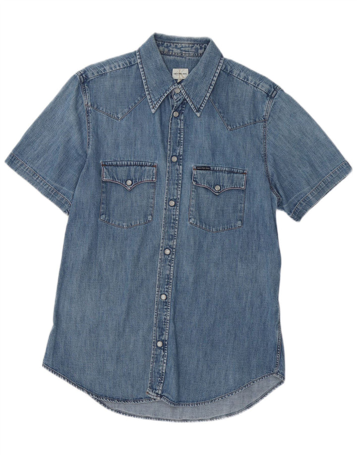 Женская джинсовая рубашка с коротким рукавом Calvin Klein Jeans UK 18 XL, синяя, хлопок