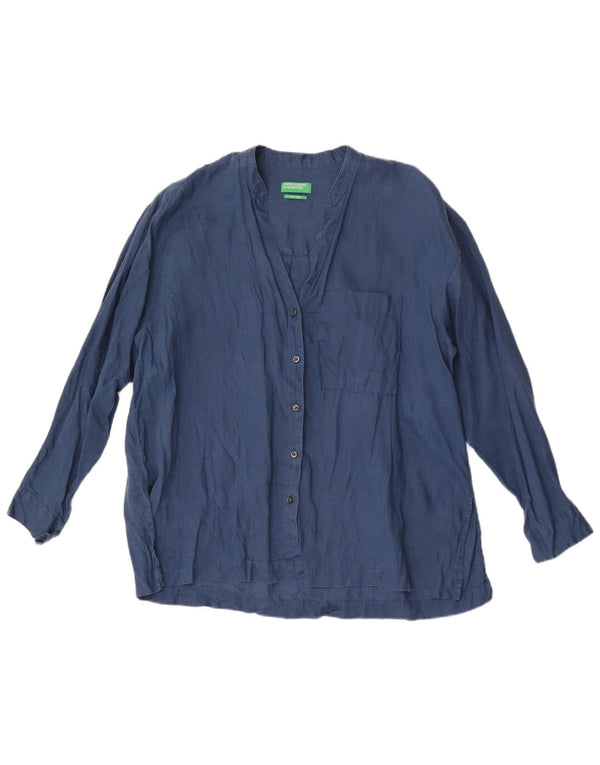 Benetton Womens Shirt Blouse UK 18 XL Navy Blue Linen