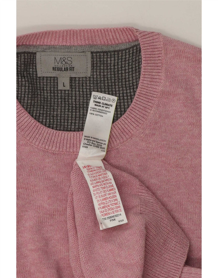 Мужской джемпер с круглым вырезом Marks & Spencer, большой розовый хлопковый свитер обычного кроя