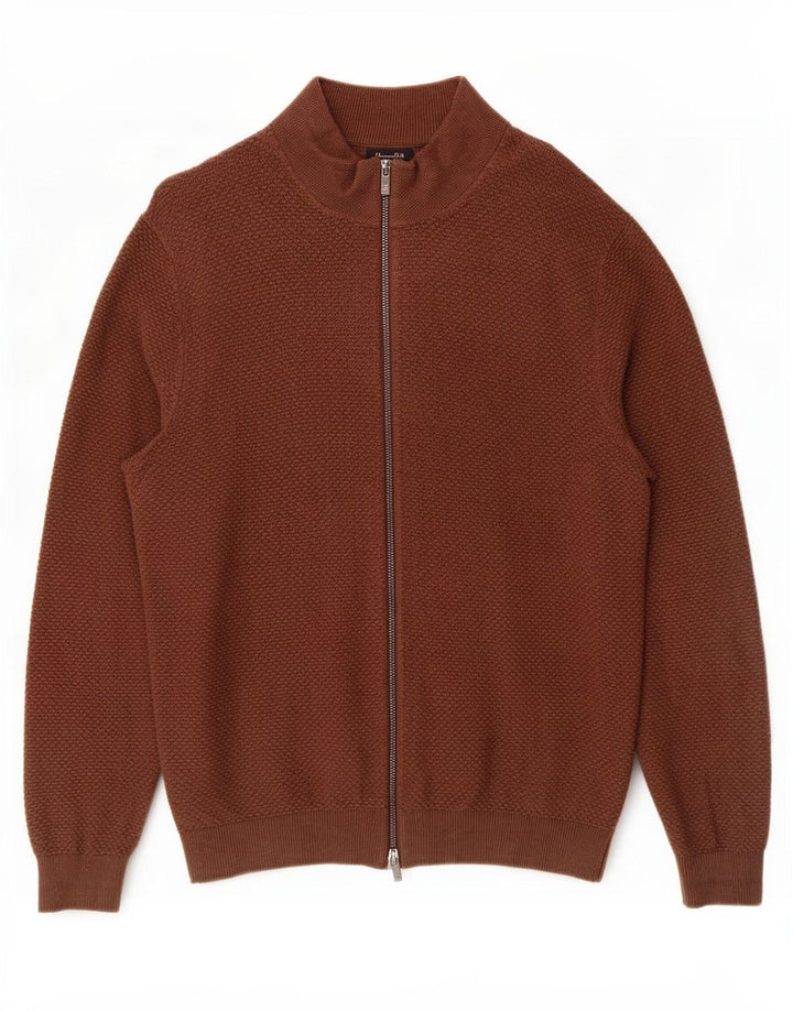 Мужской кардиган Massimo Dutti, большой коричневый хлопковый свитер