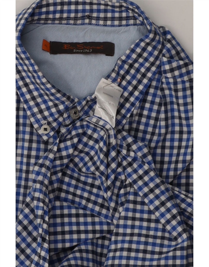 Мужская рубашка с коротким рукавом Ben Sherman XL, синяя, хлопок в мелкую клетку