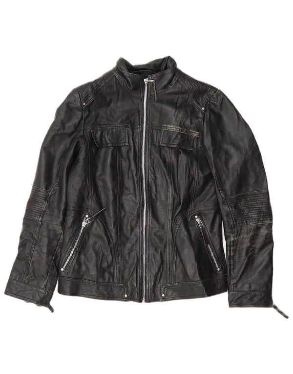 Isaco & Kawa Womens Biker Leather Jacket IT 44 Medium Black Leather