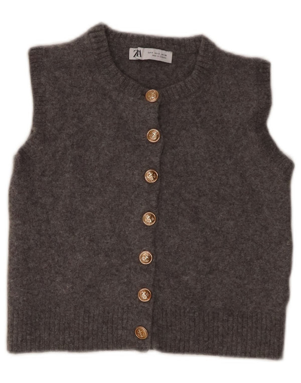 Женский укороченный кардиган без рукавов Zara UK 8, маленький серый шерстяной свитер