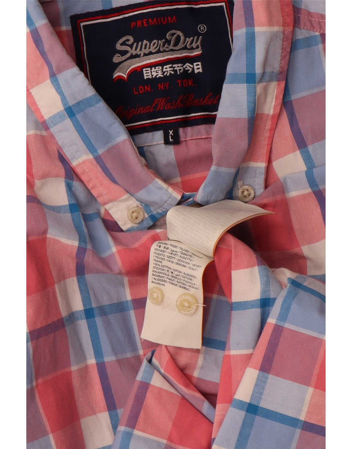 Мужская рубашка с коротким рукавом Superdry XL, хлопковая розовая клетка