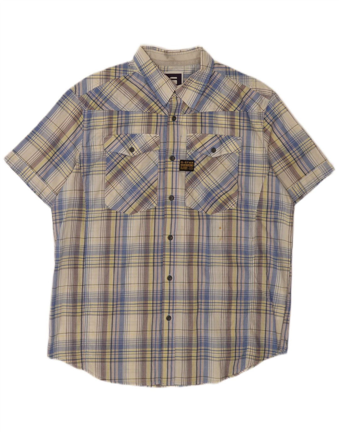 Мужская рубашка G-Star с коротким рукавом и рисунком, размер XL, разноцветный хлопок в клетку