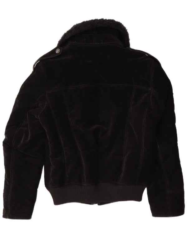 ВИНТАЖНАЯ Женская куртка из шерпы UK 12, средний черный, вискоза