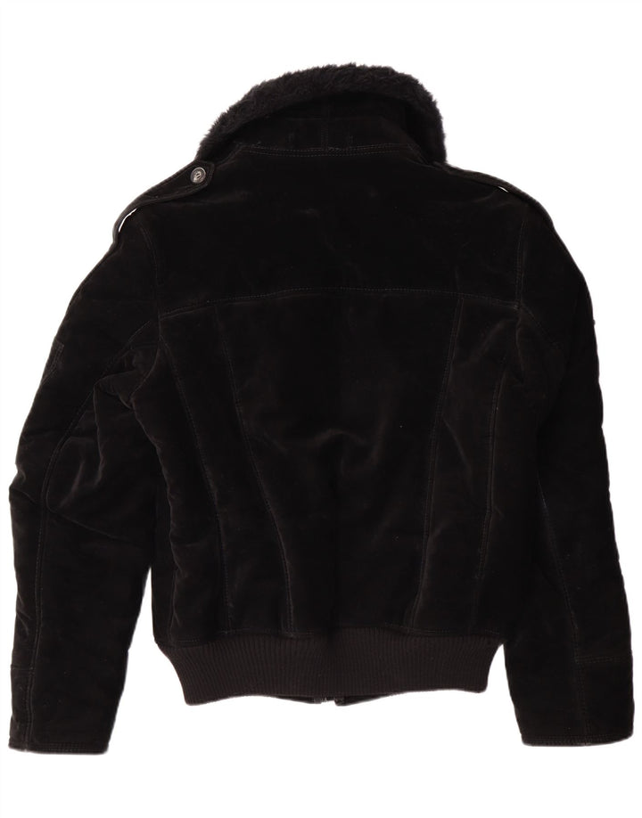 ВИНТАЖНАЯ Женская куртка из шерпы UK 12, средний черный, вискоза