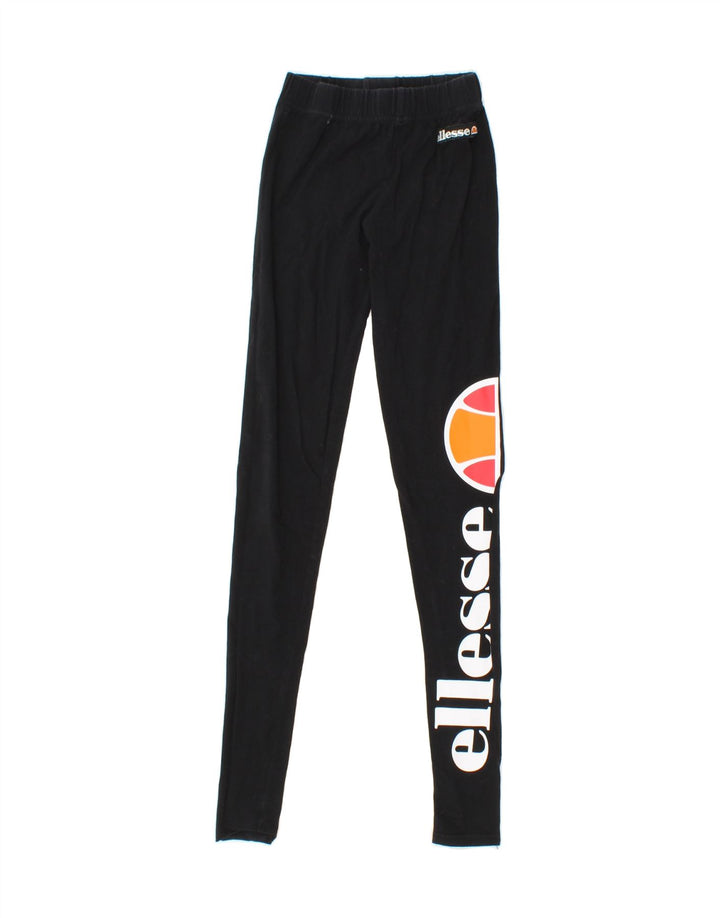 ELLESSE Womens Graphic Leggings UK 6 XS Black Vintage Ellesse and Second-Hand Ellesse from Messina Hembry 