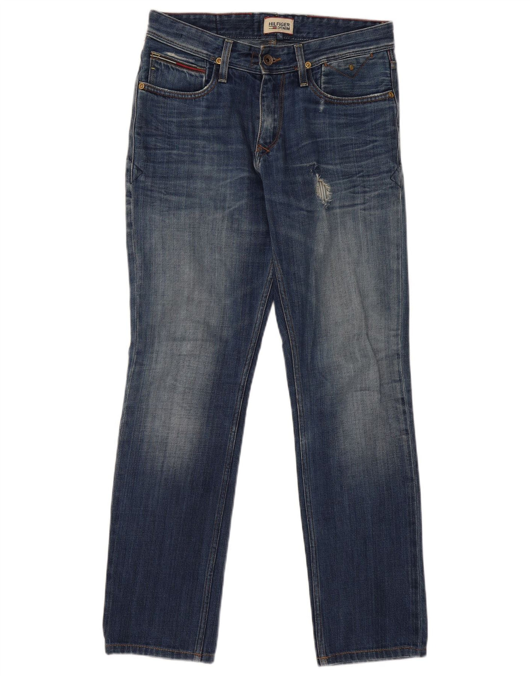 TOMMY HILFIGER Мужские потертые прямые джинсы W30 L32, синий хлопок