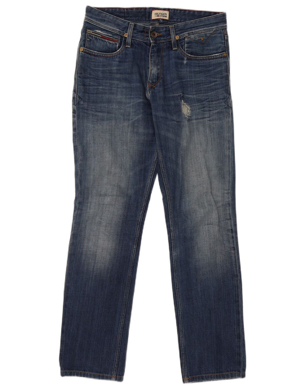 TOMMY HILFIGER Мужские потертые прямые джинсы W30 L32, синий хлопок