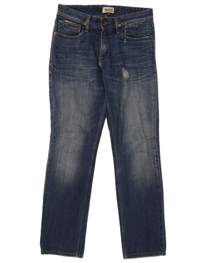 TOMMY HILFIGER Мужские потертые прямые джинсы W30 L32, синий хлопок