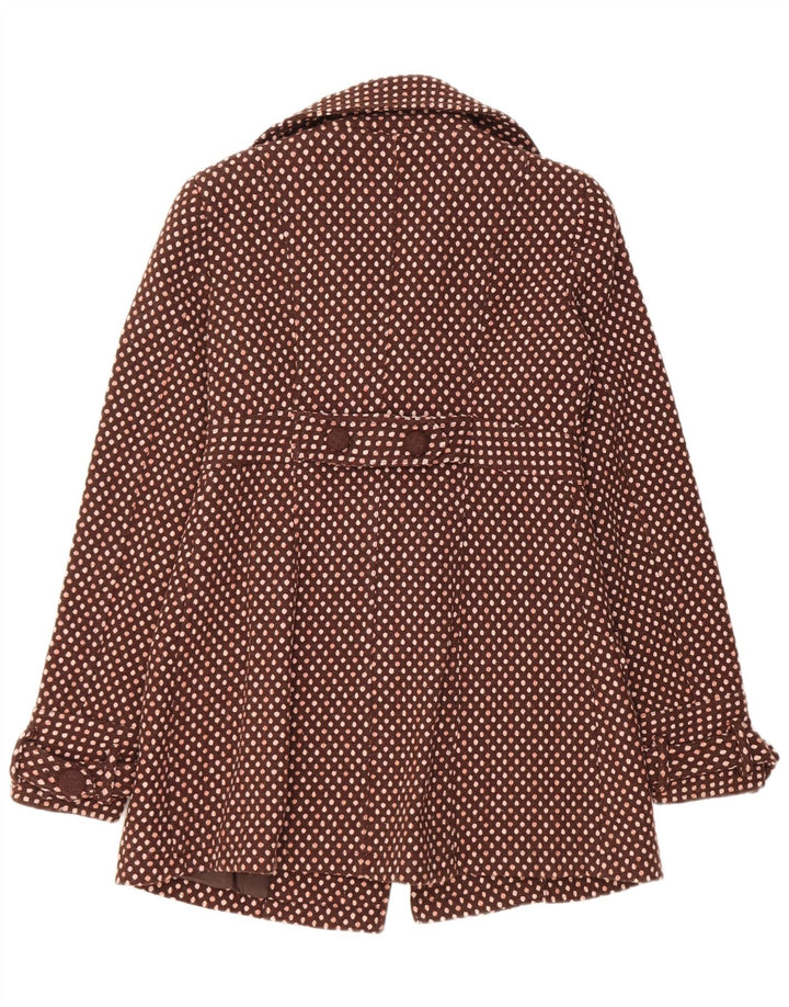 Винтажное женское двубортное пальто UK 12, шерстяное в горошек среднего коричневого цвета