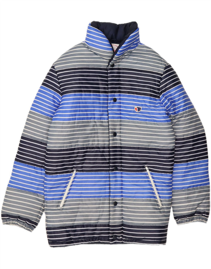 INNSBRUCK Mens Padded Jacket IT 48 Medium Blue Striped Polyester Vintage Innsbruck and Second-Hand Innsbruck from Messina Hembry 