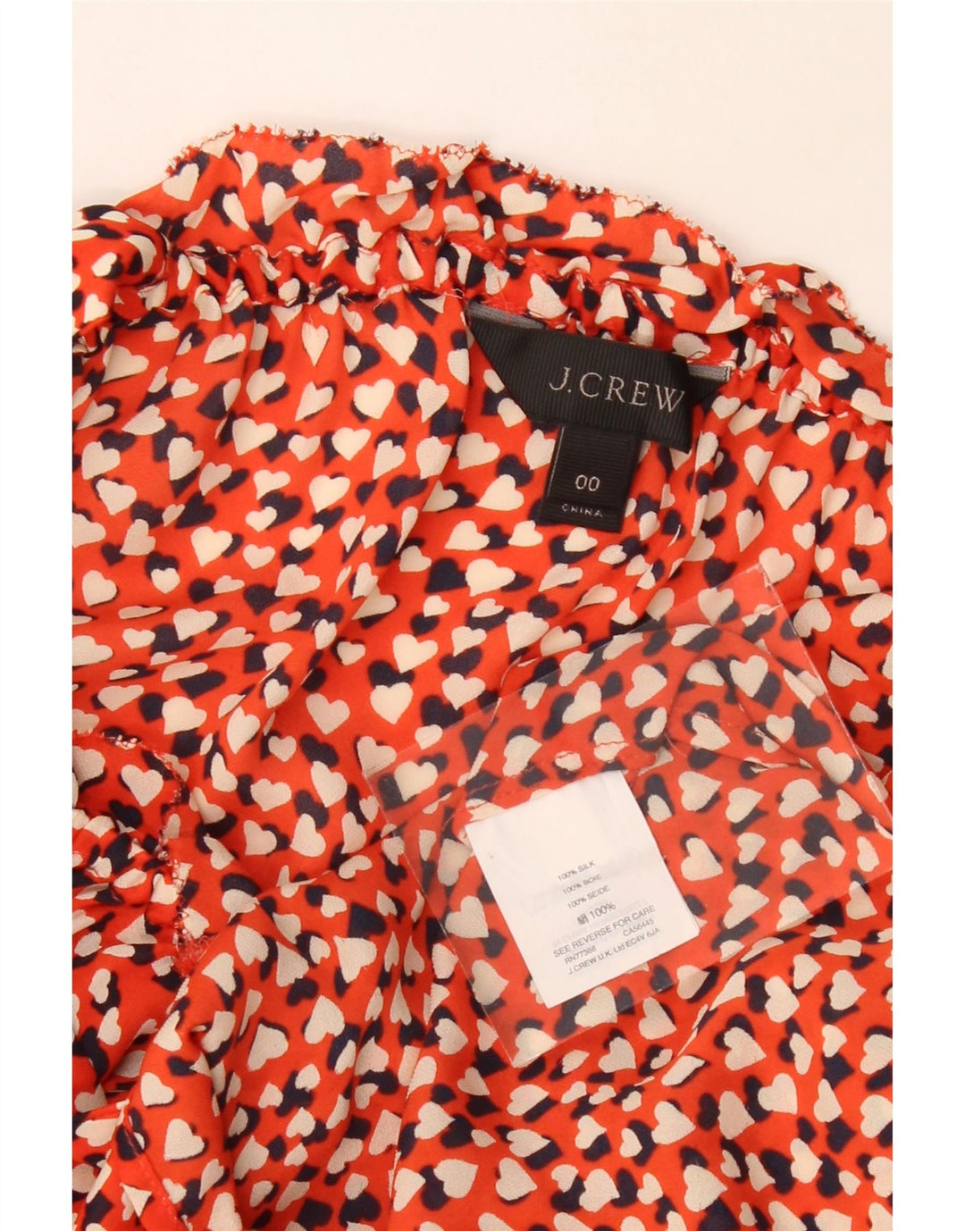J. CREW Womens Oversized Abstract Pattern Off Shoulder Top US 00 2XS Red Vintage J. Crew and Second-Hand J. Crew from Messina Hembry 
