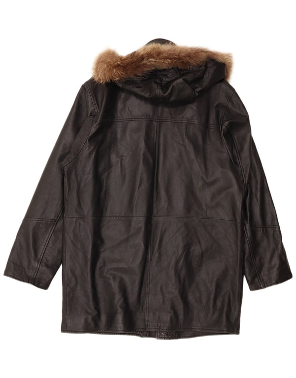 Мужское кожаное пальто с капюшоном Gianfranco Cenci UK 42 XL, черное