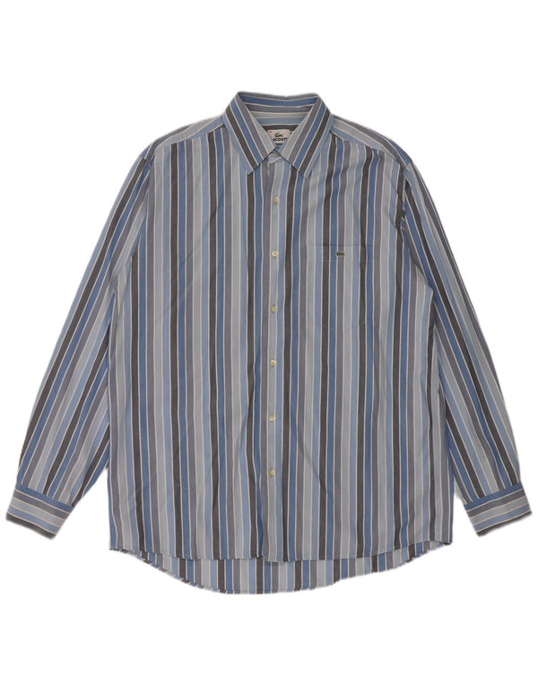 LACOSTE Mens Shirt Size 42 Large Blue Striped Cotton
