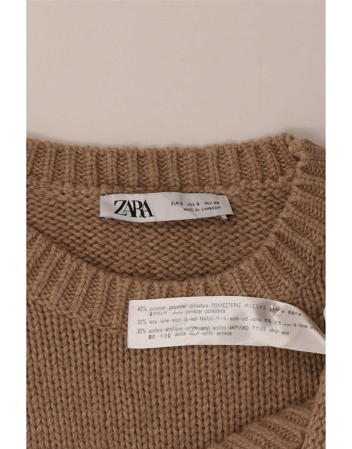Женский свободный джемпер с круглым вырезом Zara UK 10, маленький коричневый полиэстер