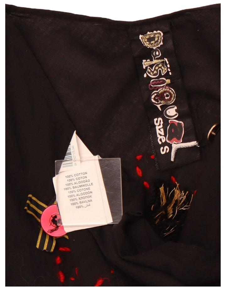 DESIGUAL Женская блузка с длинными рукавами и графикой, топ UK 10, маленький черный хлопок