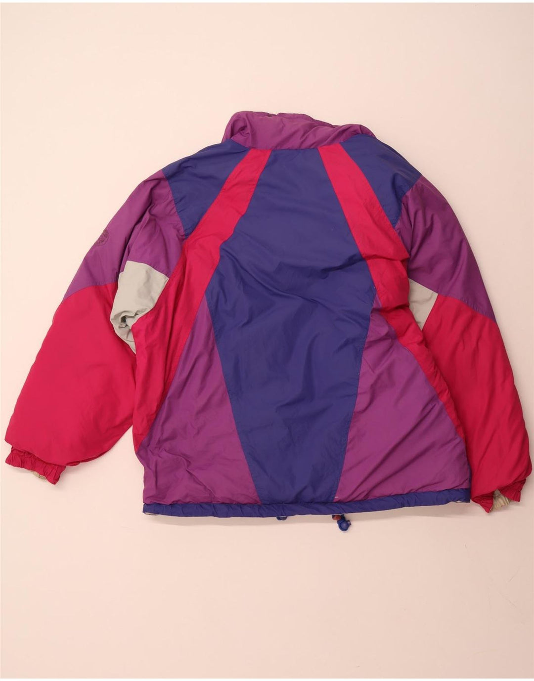 ВИНТАЖНАЯ женская двусторонняя куртка с капюшоном, большая бежевая, полиэстер с цветными блоками