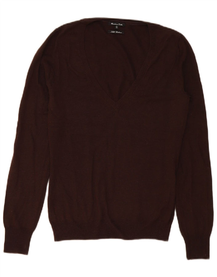 Женский джемпер с v-образным вырезом Massimo Dutti UK 10, маленький коричневый шелковый