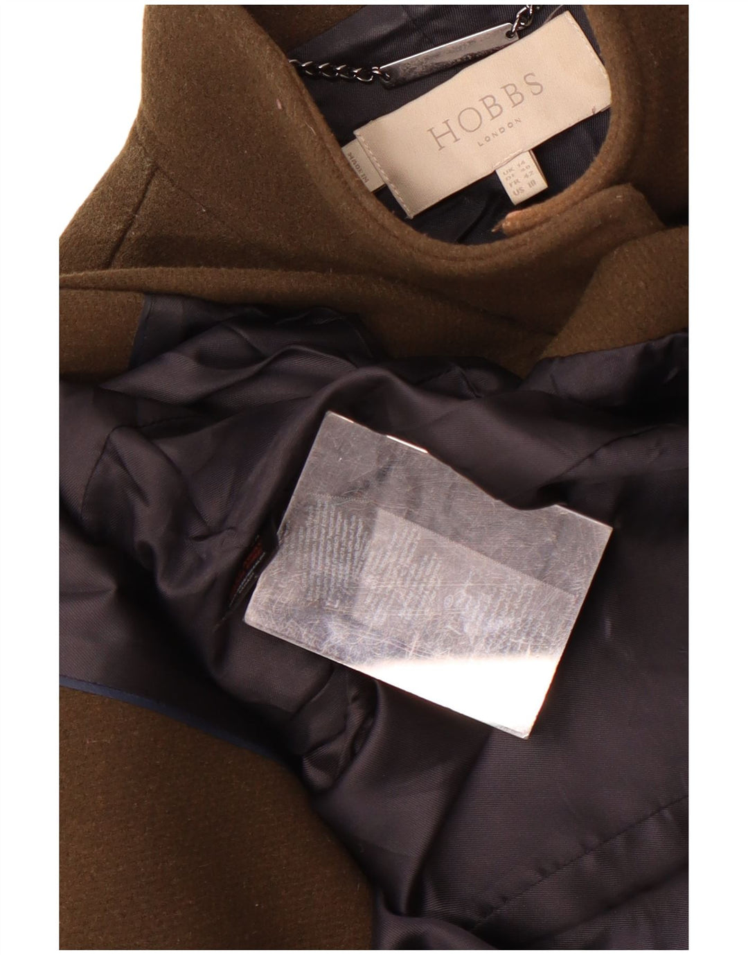 Женское пальто Hobbs UK 14, большое шерстяное пальто цвета хаки