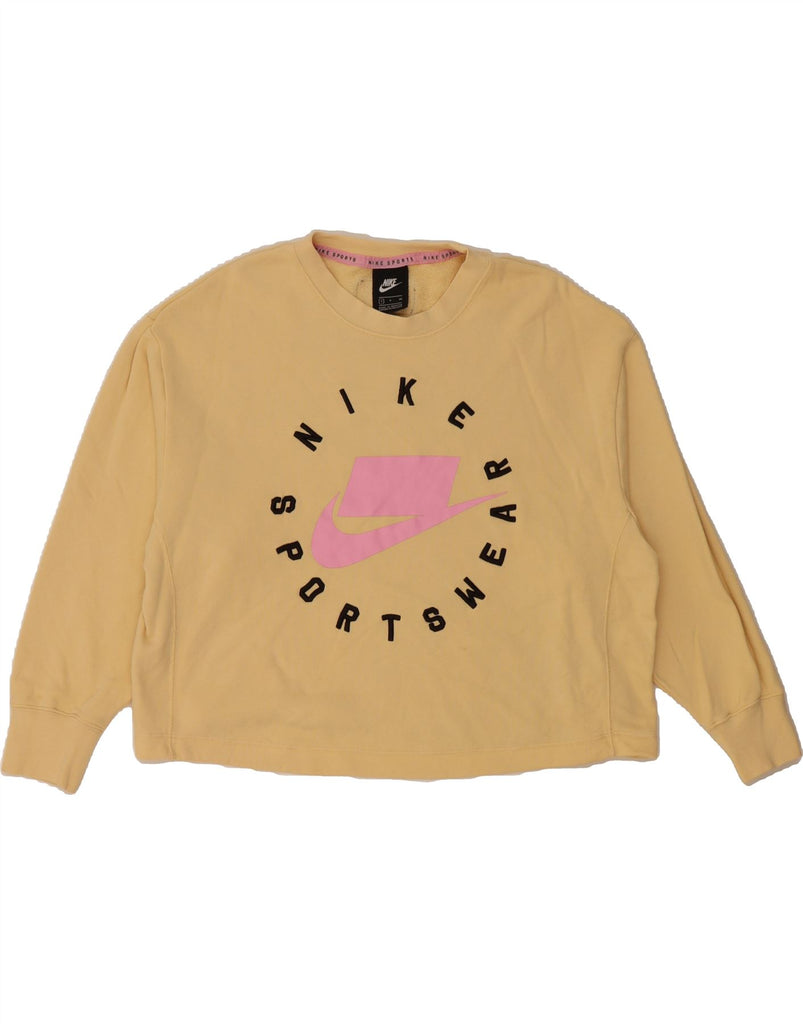 NIKE Womens Oversized Graphic Sweatshirt Jumper UK 10 Small Beige Cotton Vintage Nike and Second-Hand Nike from Messina Hembry 