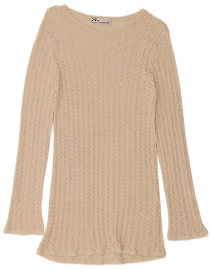 Женский удлиненный джемпер с вырезом «лодочка» Zara UK 12, средний, белый цвет