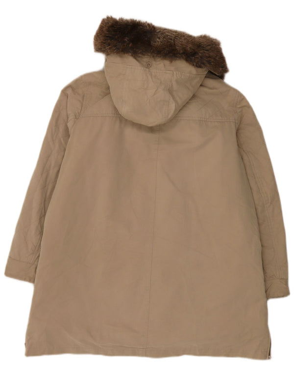 Женское стеганое пальто с капюшоном Zara UK 18 XL, полиэстер бежевого цвета
