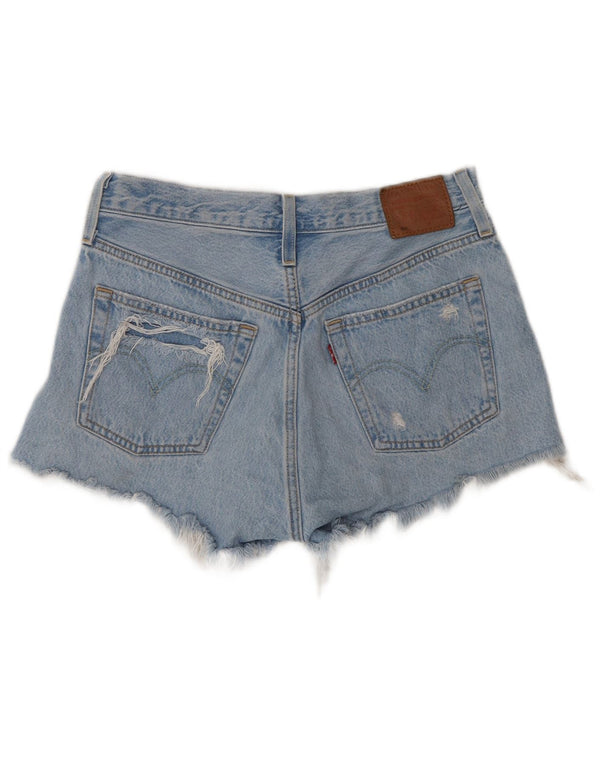 Женские потертые джинсовые шорты Levi's 501 с высокой талией W27, маленькие синие, хлопок