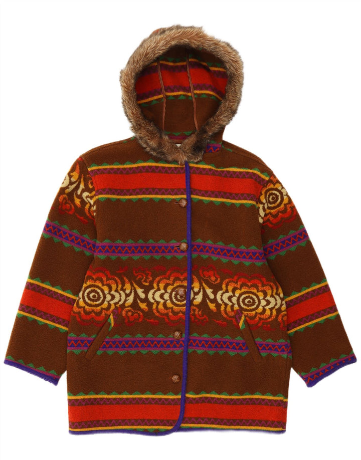 Benetton Женское пальто большого размера с капюшоном IT 44 Medium Brown Fair Isle