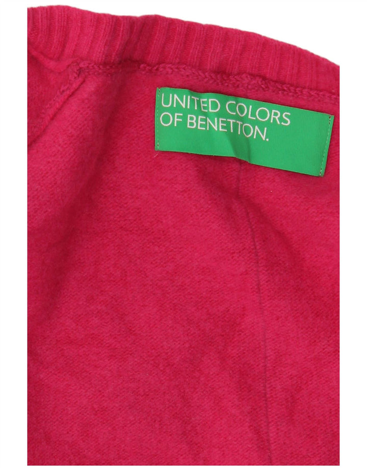 Женский джемпер с v-образным вырезом Benetton UK 16, большой розовый