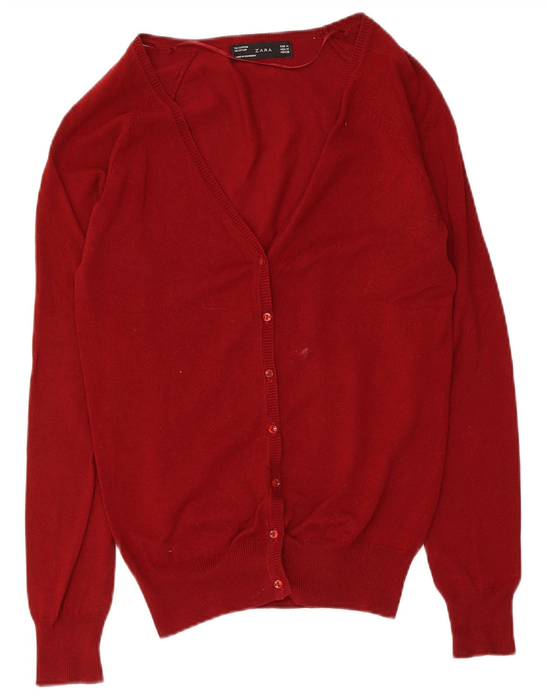Женский кардиган Zara UK 12, хлопковый средний красный цвет