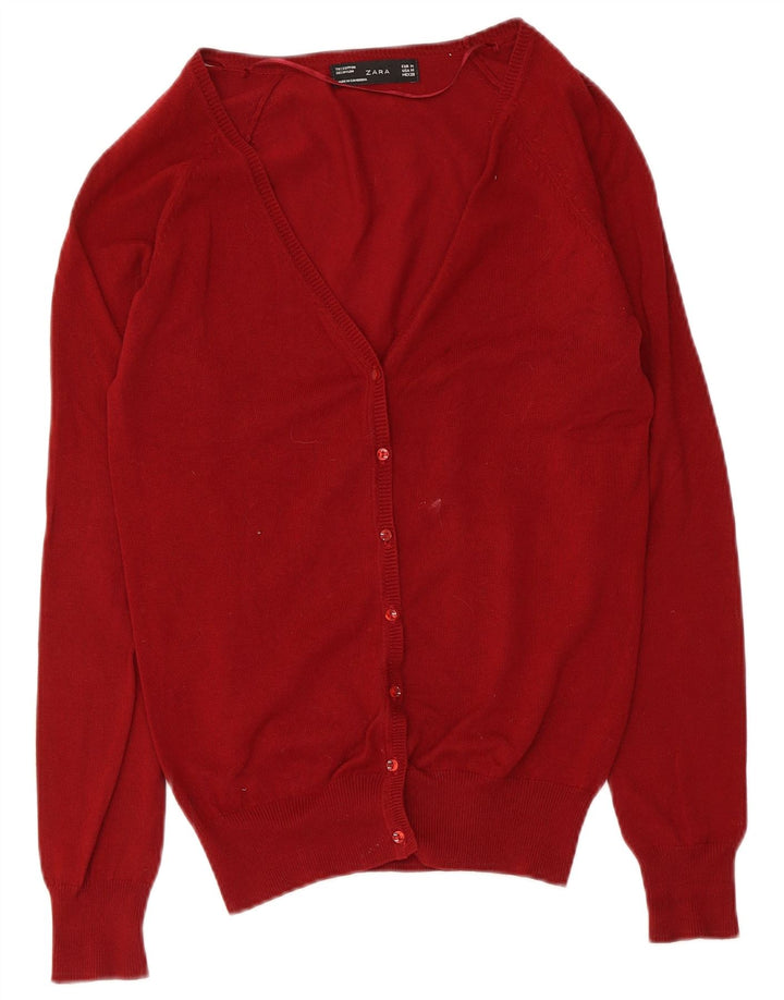 Женский кардиган Zara UK 12, хлопковый средний красный цвет