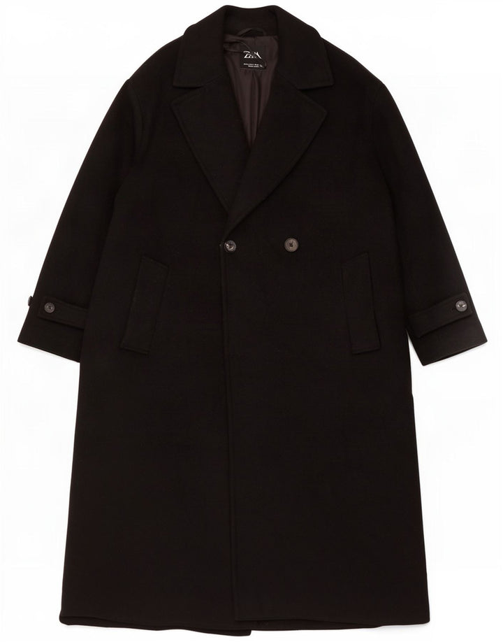 Женское двубортное пальто Zara UK 14, средний черный полиэстер