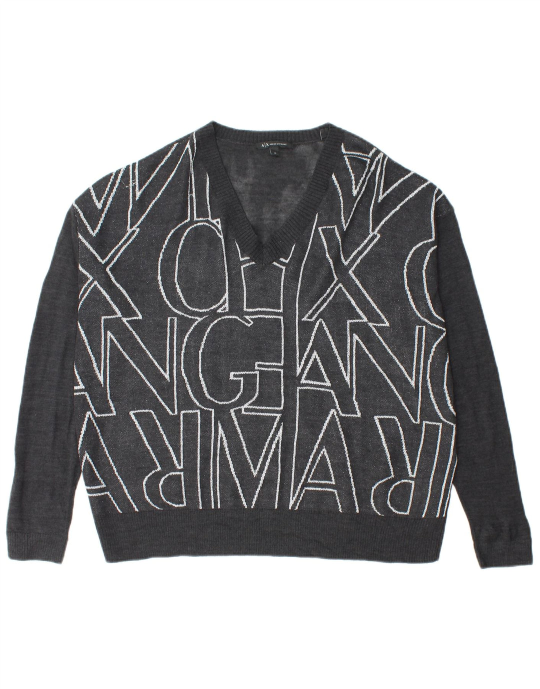 ARMANI EXCHANGE Womens Oversized V-Neck Jumper Sweater UK 14 Medium Grey