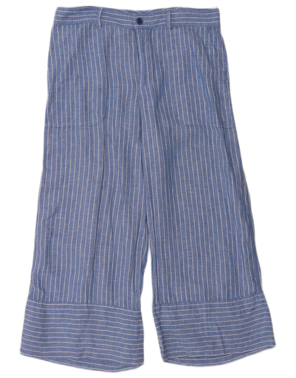 Ralph Lauren Womens Wide Leg Capri Trousers W32 L23 Blue Pinstripe Linen