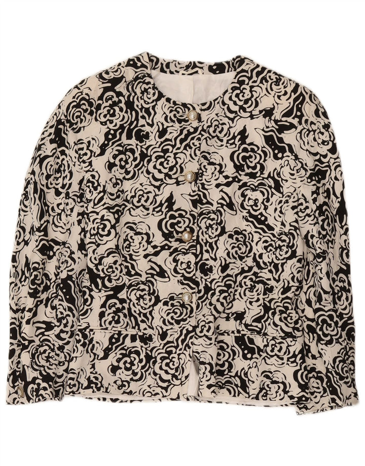 Женский пиджак Max Mara на 4 пуговицах, Великобритания 12, средний белый цветочный полиэстер