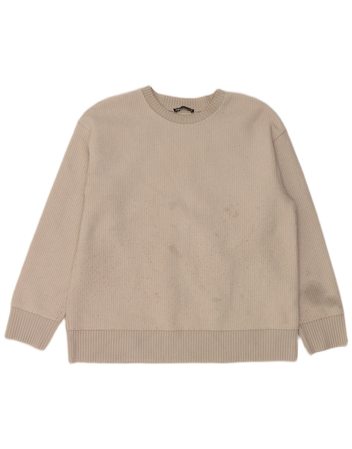 Женский джемпер с круглым вырезом Zara UK 14, средний белый полиэстер