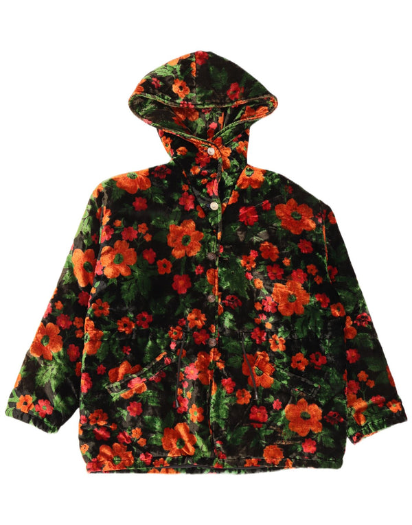 ВИНТАЖНАЯ женская бархатная ветровка оверсайз, Великобритания 18 XL, черный цветочный принт