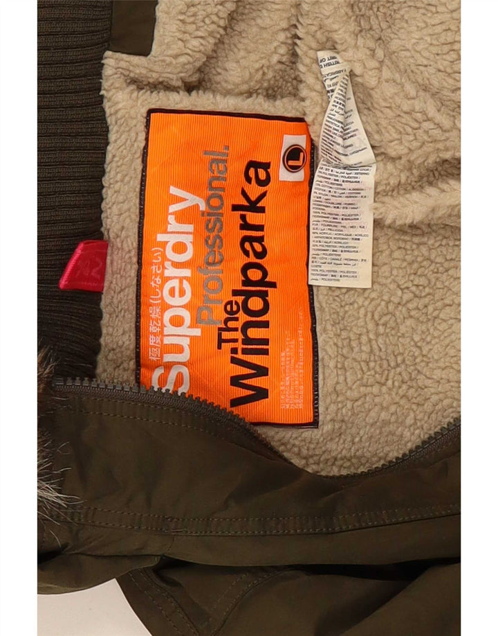 Женская парка Superdry с капюшоном UK 14, большой зеленый полиэстер