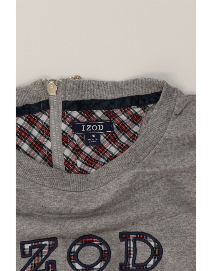 IZOD Womens Graphic Sweatshirt Jumper UK 16 Large Grey Cotton Vintage Izod and Second-Hand Izod from Messina Hembry 