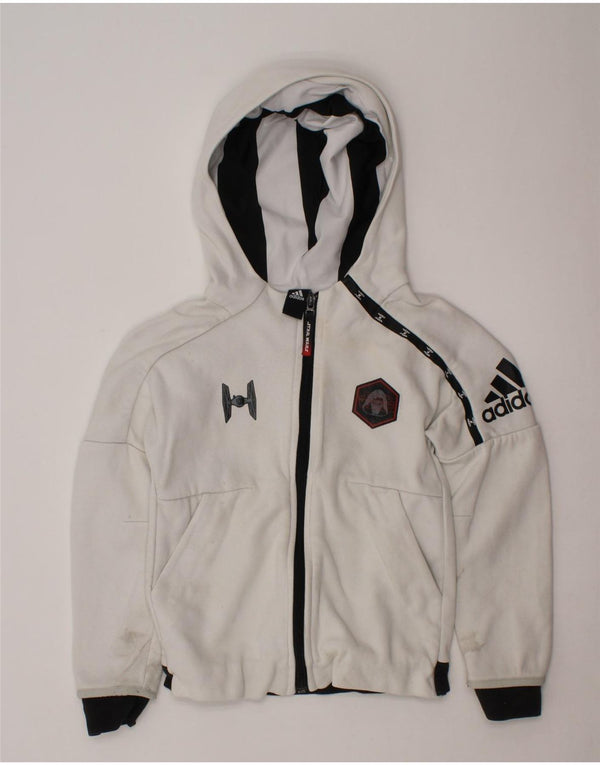 ADIDAS Свитер с капюшоном и молнией на молнии для мальчиков 3–4 лет, белый цвет с блоками