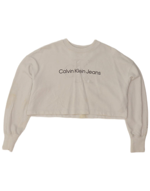 Calvin Klein Jeans Womens Oversized Crop Sweatshirt Jumper UK 6 XS White