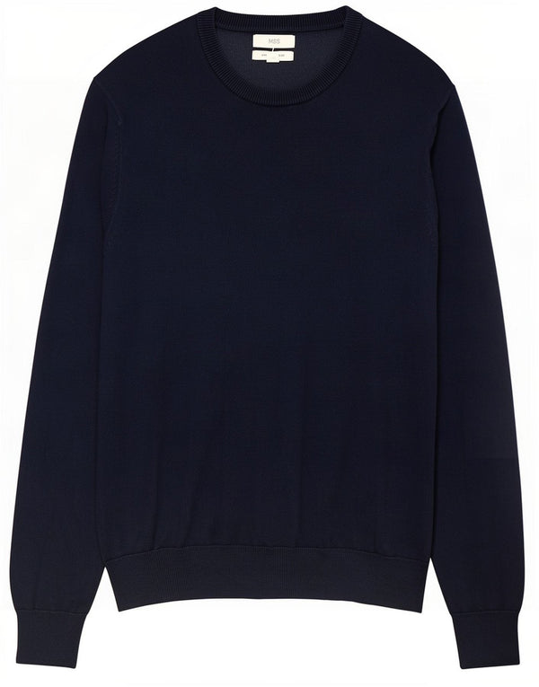 Marks & Spencer Mens Crew Neck Jumper Sweater Large Navy Blue Cotton