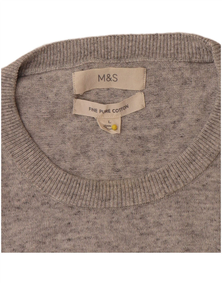 Мужской джемпер с круглым вырезом Marks & Spencer, большой серый хлопковый крапчатый свитер